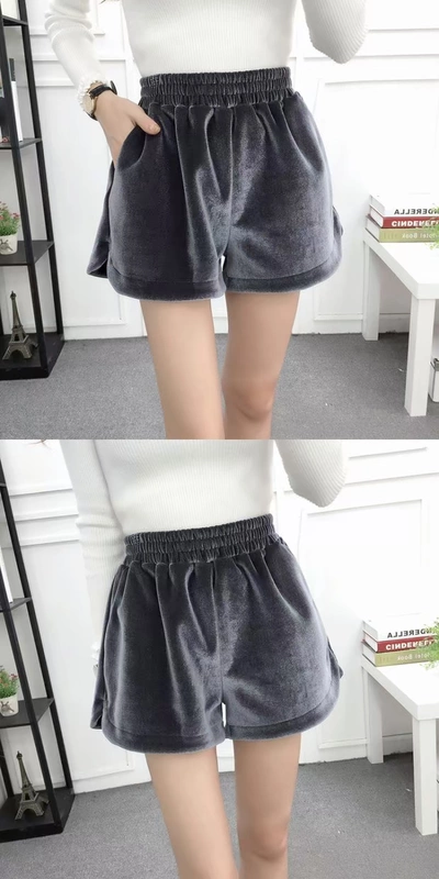 Quần short nữ mùa đông 2018 phiên bản Hàn Quốc mới của quần short nhung hoang dã Quần short cạp cao quần ống rộng ống rộng quần nữ mùa thu đông