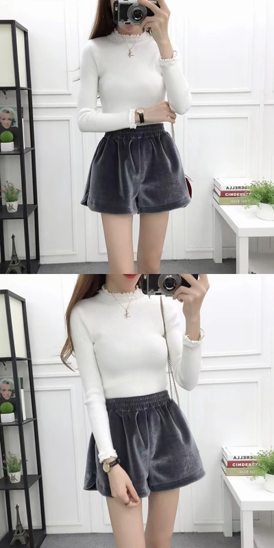 Quần short nữ mùa đông 2018 phiên bản Hàn Quốc mới của quần short nhung hoang dã Quần short cạp cao quần ống rộng ống rộng quần nữ mùa thu đông