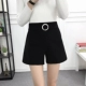 Phiên bản Hàn Quốc của quần short len ​​nữ mùa thu đông 2018 mới mặc eo co giãn đã mỏng manh khoét chân quần ống rộng