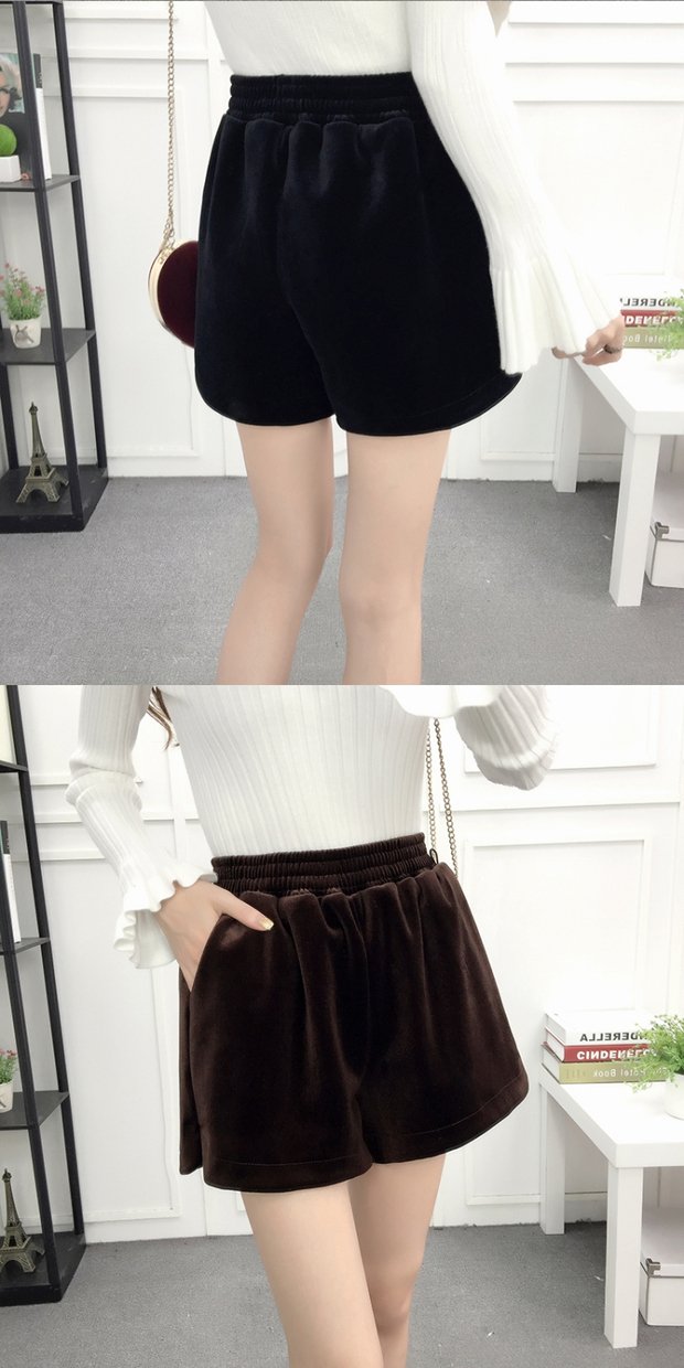 Quần short nữ mùa đông 2018 phiên bản Hàn Quốc mới của quần short nhung hoang dã Quần short cạp cao quần ống rộng ống rộng quần nữ mùa thu đông quần sooc nhung