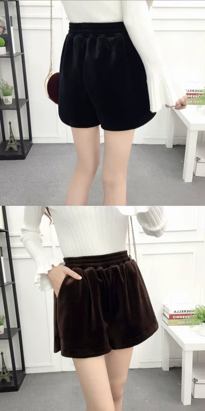 Quần short nữ mùa đông 2018 phiên bản Hàn Quốc mới của quần short nhung hoang dã Quần short cạp cao quần ống rộng ống rộng quần nữ mùa thu đông