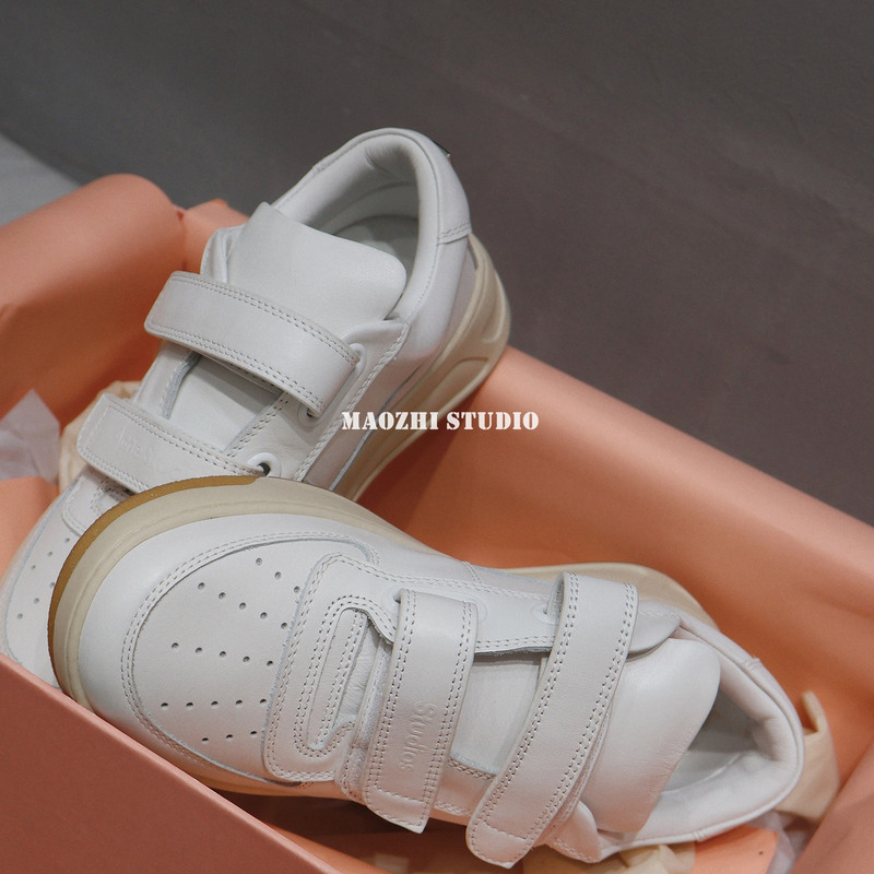 Classic Velcro Thick-Soled Height-Increasing Smiley White Sneakers, Sports Casual Genuine Leather Sneakers, Super Versatile