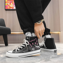 Graffiti Chinese Canvas Shoes Male Port Wind Art Students Shoes Breathable 100 hitch Han version trendboard shoes Mens style cloth shoes