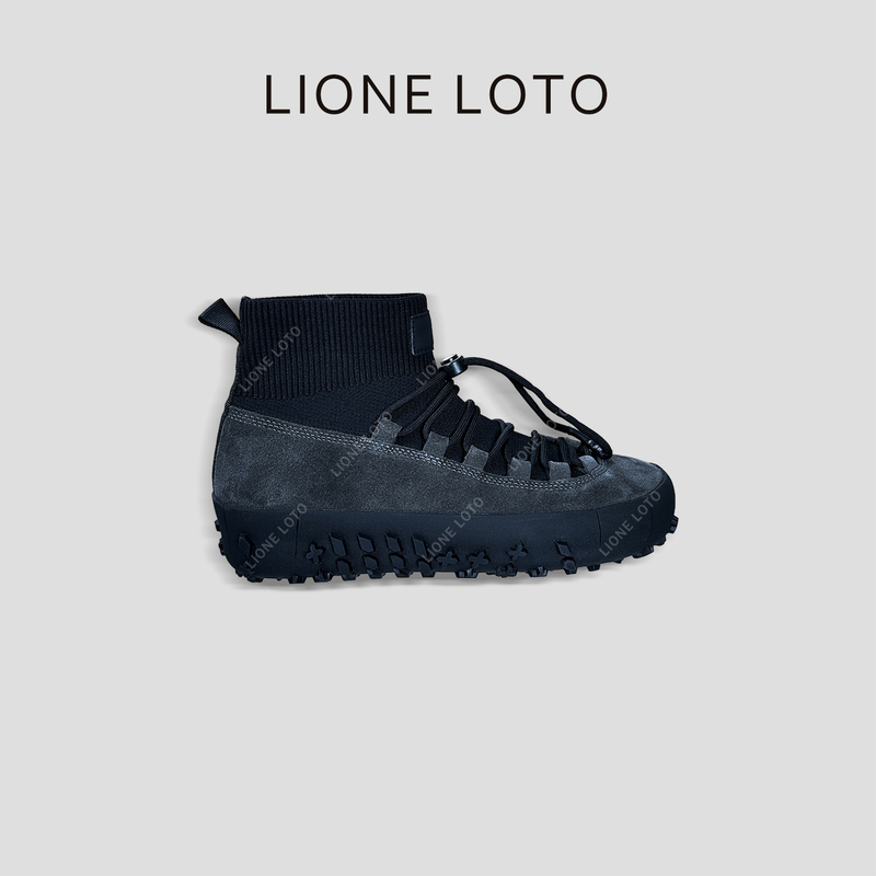 Lione Women's Shoes Lightweight Outdoor Functional Short Boots Cow Suede and Knitted Thick-Soled Hiking Sports Casual Shoes