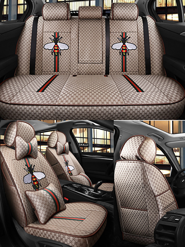 Fully surrounded car seat cover fabric seat cover cartoon seat cushion fashion breathable female linen car seat cushion for all seasons