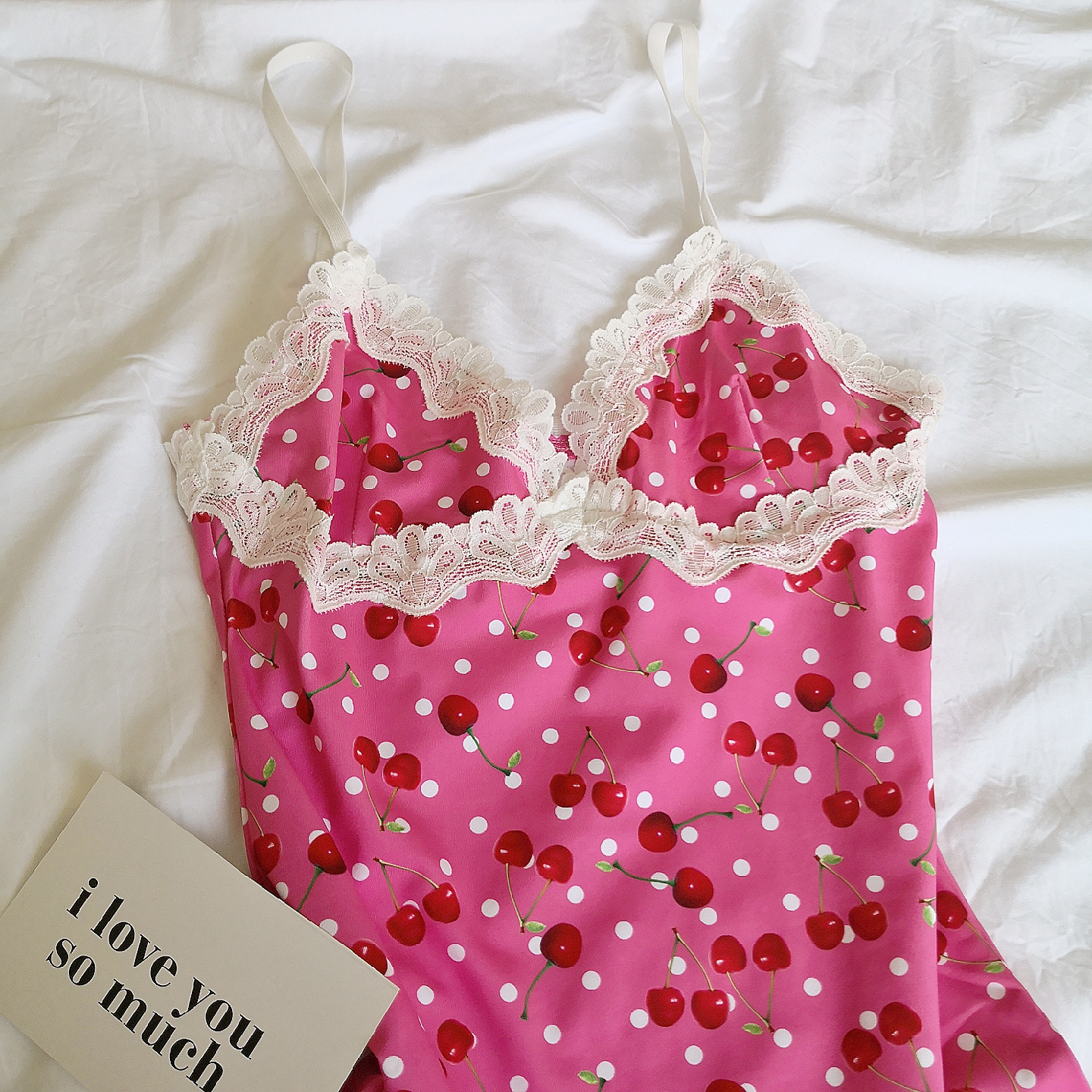 The gift of love ins girl cute cherry nightdress can be salty or sweet bag body private room sling slit pajamas small sexy