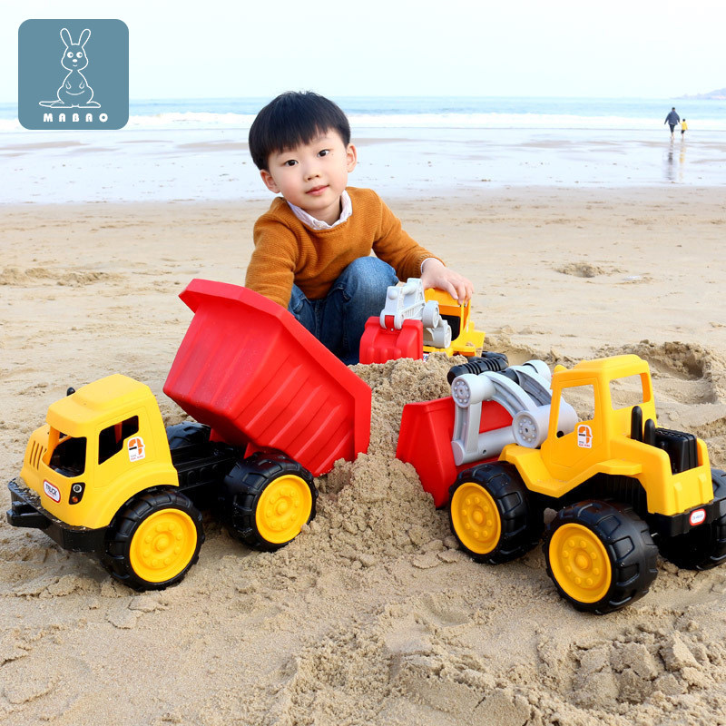 Drop resistant children's beach toy car large engineering car bulldozer excavator forklift dump truck model boy