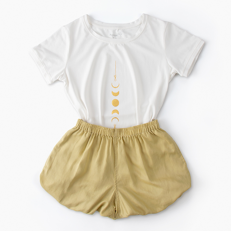 2026 New Summer Set Iyengar Yoga Clothes Pure Cotton Short-Sleeved Cotton-Linen Shorts Floral Pants Indian Style