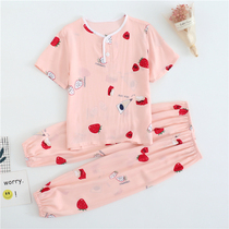 Summer thin cotton cotton short-sleeved trousers Boy girl child cotton thick pajamas Baby artificial cotton bloomers set