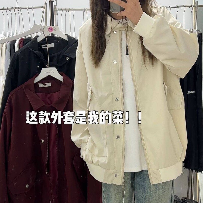 Casual Trendyy Button Design American Casual Trendyy Brand Couple Jacket Flight Suit Spring & Fall Bomber Jacket for Women