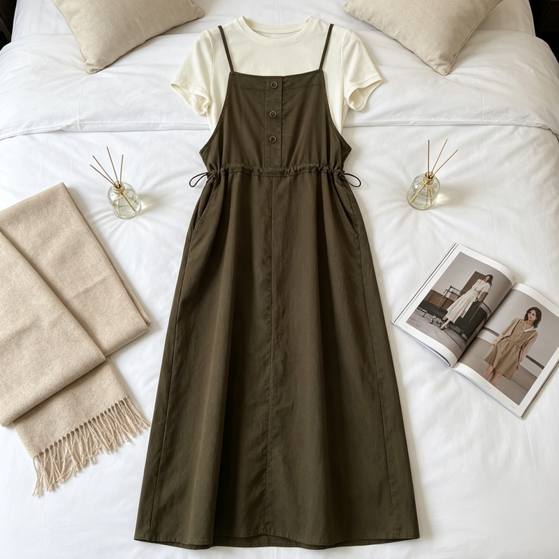 Xinde Clothing 2026 Summer New Women's Dress Slimming Waist Elegant Versatile Two-Piece Dress Set 850