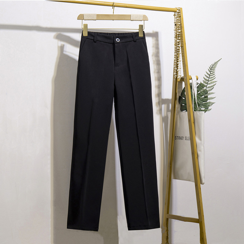 2021 spring and summer hanging trousers women's elastic waist high waist loose thin casual nine-point straight tube wide leg suit pants