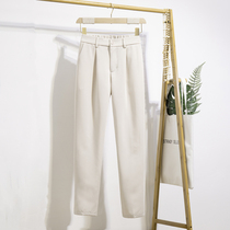 2021 Spring and Autumn Professional Work Korean version of elastic waist high waist thin tapered cone nine-point small foot pipe Joker suit pants