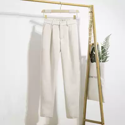 2021 Spring and Autumn Professional Work Korean version of elastic waist high waist thin tapered cone nine-point small foot pipe Joker suit pants