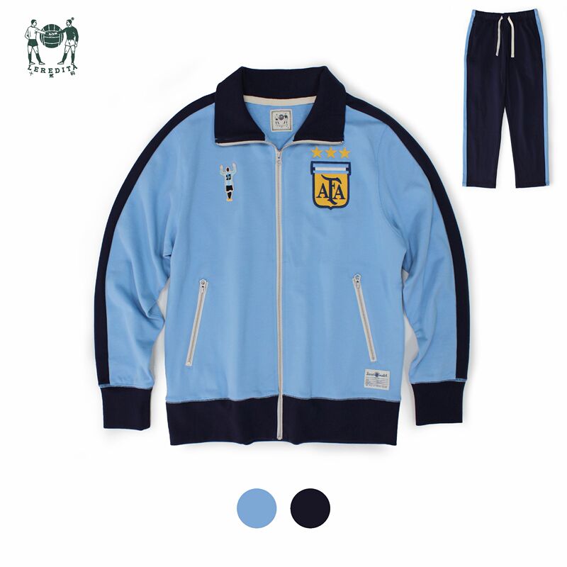 Shilong Size Leredita 480g Pure Cotton Messi Argentina Retro Team Logo Knitted Stand Collar Sweatshirt + Pants