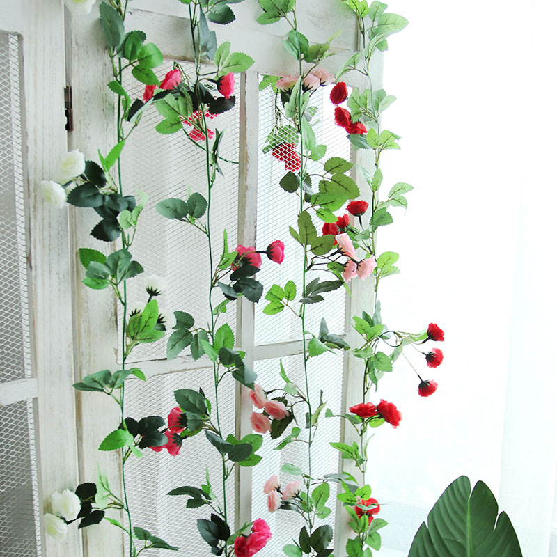 Emulation Rose Flowers Fake Flowers Vines Leaves Green Leafy Water Piping Shelter Suspended Ceiling Decoration Plastic Gold Gge Plant Wrap