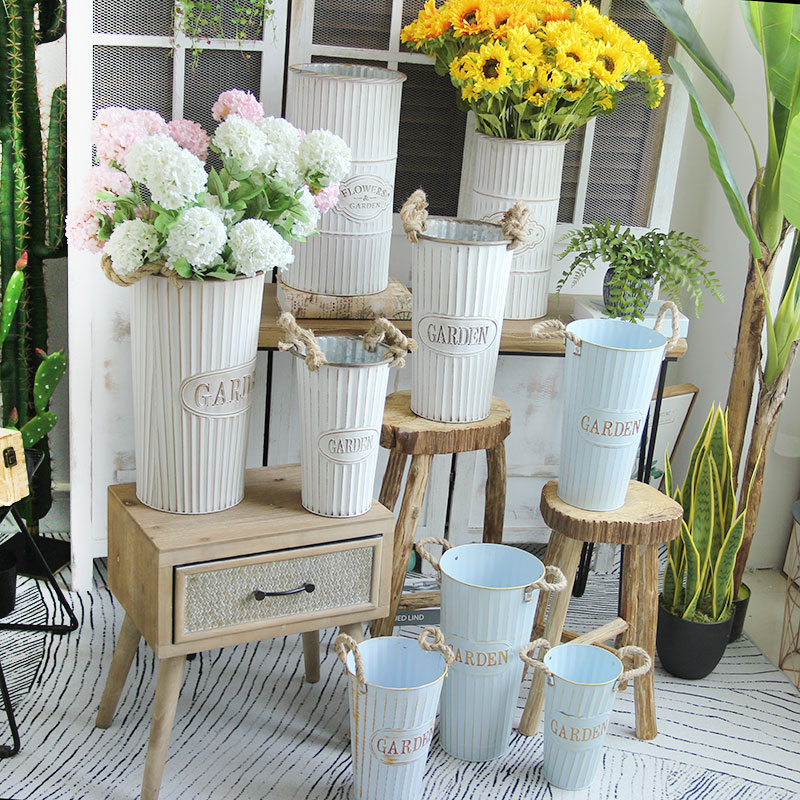 Dry Flower Vase Iron Barrel Big retro to make old Tin Flower Barrel Nordic Living Room Home Ground Extra-large Decorative Flower Silo-Taobao