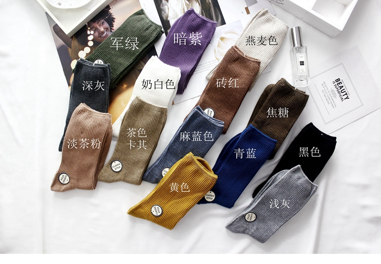 Mùa thu và mùa đông tất vớ cô gái vớ thời trang trong ống vớ màu cotton chải kỹ sinh viên Nhật Bản vớ mùa xuân và mùa thu tất ngắn cổ nam
