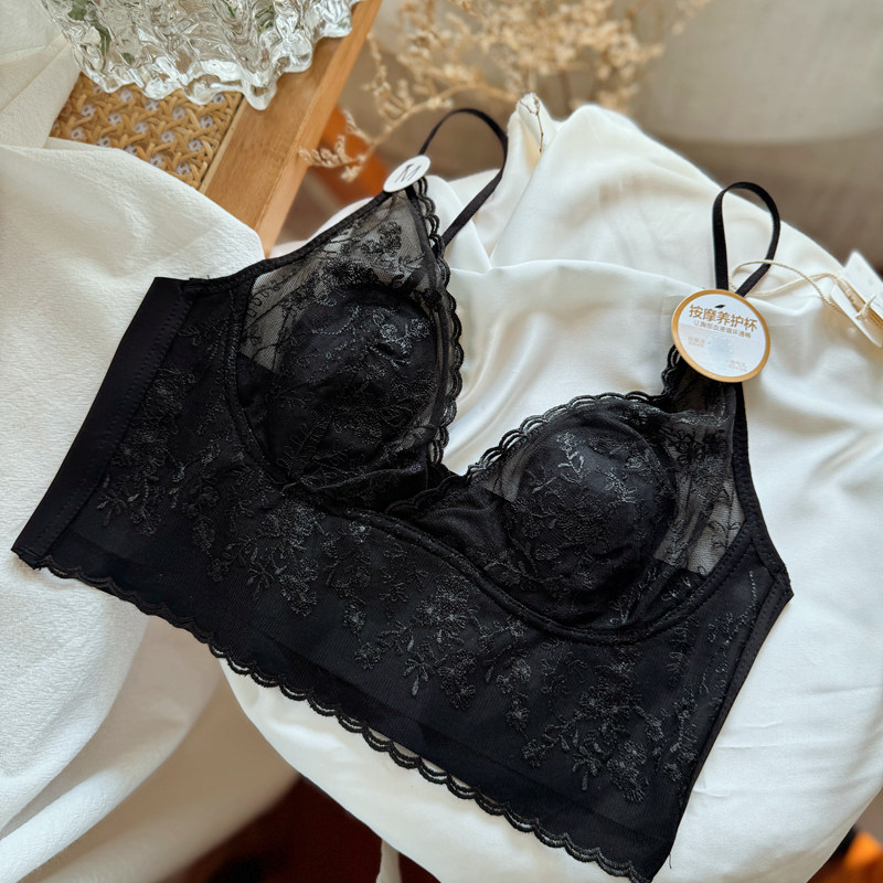 刺绣蕾丝法式内衣女士文胸无钢圈吊带胸垫兔耳朵内搭冰丝美背裹胸详情22