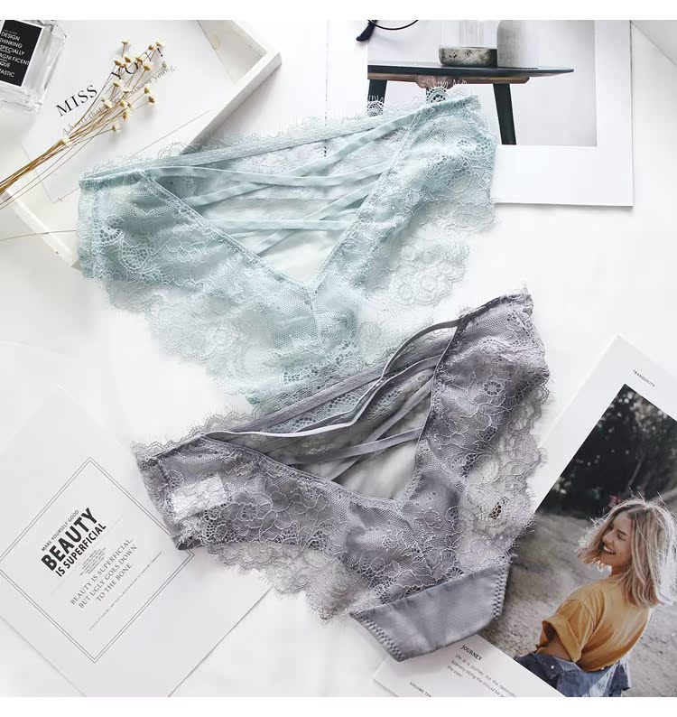 Chim di trú Ren lãng mạn Cô gái rỗng rỗng Sexy Sexy phối cảnh trong suốt Tam giác thấp Eo tam giác Đồ lót nữ Cotton quilt - Giống cái quần xì áo vú