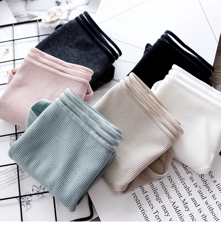 3 nhóm Màu đơn giản cotton chải kỹ sọc nhỏ mềm mại thoáng khí cotton tam giác eo tam giác nữ đồ lót quần lót đùi