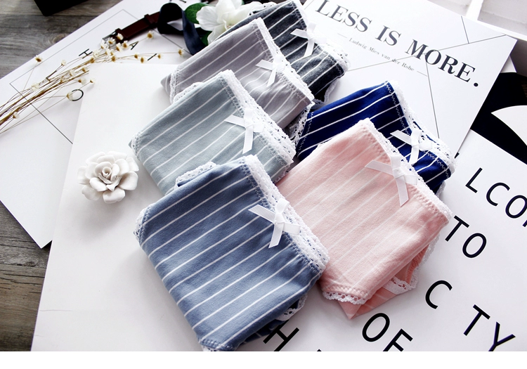 Bướm tình yêu Shu sọc cotton cô gái đồ lót ren bên đồ lót gợi cảm tam giác nữ đồ lót cotton mềm đồ lót