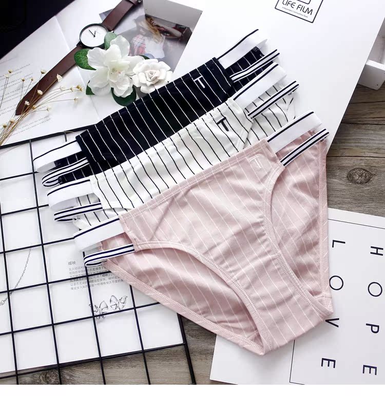 Văn học đơn giản đồ lót sọc cotton thoáng khí đàn hồi eo thấp thân thiện với da thoải mái dây đeo thiết kế tam giác nữ đồ lót lot ren trong suot goi cam