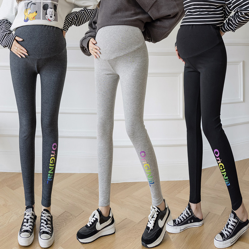 Fashion Show Slim Spring Clothing 2022 New Pregnant Woman Pure Cotton Color Printed Inside Lap Pants Elastic smoke-in-the-body Cigarette Butt