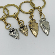Dongguan broken copper pure copper arrow cluster car keychain pendant DIY white copper retro Indian spearhead pendant pendant