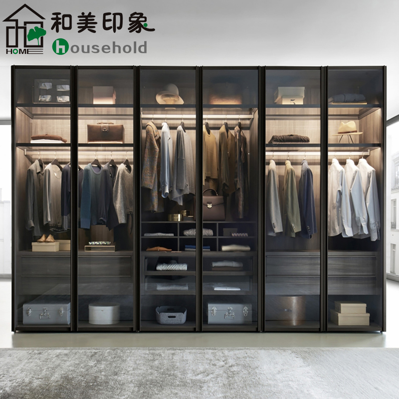 Meihei impression Cloakroom custom wardrobe Glass door overall custom Chengdu villa light luxury one door to the top wardrobe