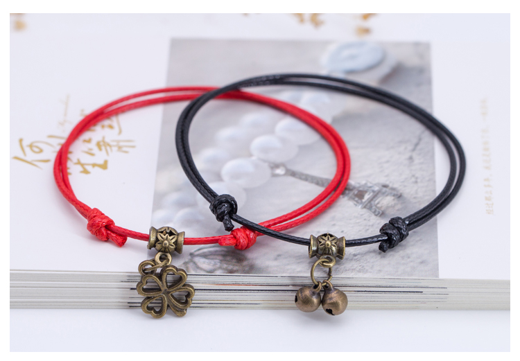 Chị em bạn gái cặp đôi dây đỏ vòng chân nữ phiên bản Hàn Quốc của sinh viên đơn giản retro chuông đỏ dây chuông - Vòng chân lắc chân bạc