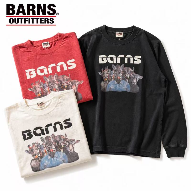 [in Stock] Barns Pays Tribute to the British Band Oasis, Washed Mid-Weight Tub-Knit Vintage Long-Sleeve T-Shirt, Three Colors