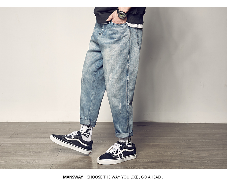 Đường dành cho nam mùa hè Mới Nhật Bản bị trầy xước Giặt thẳng chân Jeans Nam Giới trẻ Quần lỏng lẻo Quần thủy triều Quần Harem quần dsquared