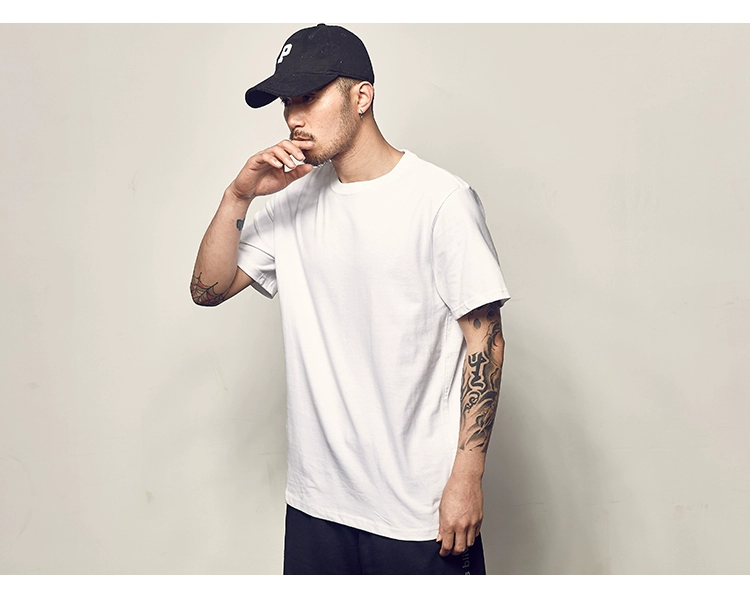 Đường nam mùa hè New American Casual Màu rắn Áo thun ngắn tay Áo sơ mi nam Joker hợp thời trang Vòng cổ cotton TEE áo thun polo