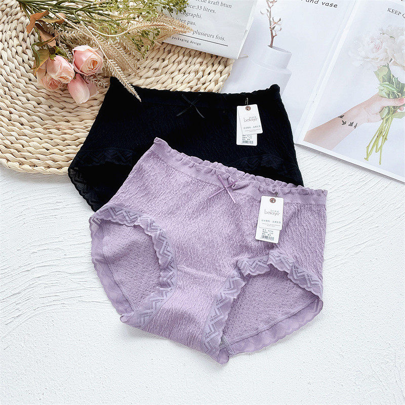 Wood ear Belea panties solid color Modal lace edge seamless antibacterial cotton girl mid-waist bag hips toe