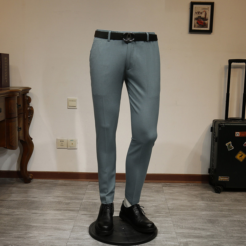 136524 Micro-elastic iron-free British small feet long pants fashion men's youth formal pants business casual slim fit trousers