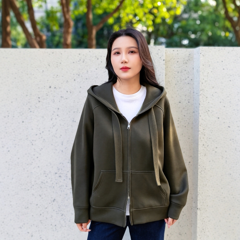 Plus Size Women's Clothing for April 9Th, Fat mm 2026 Autumn Jelly Air Layer Hooded Sweatshirt Jacket, 5 Colors Hot Sale