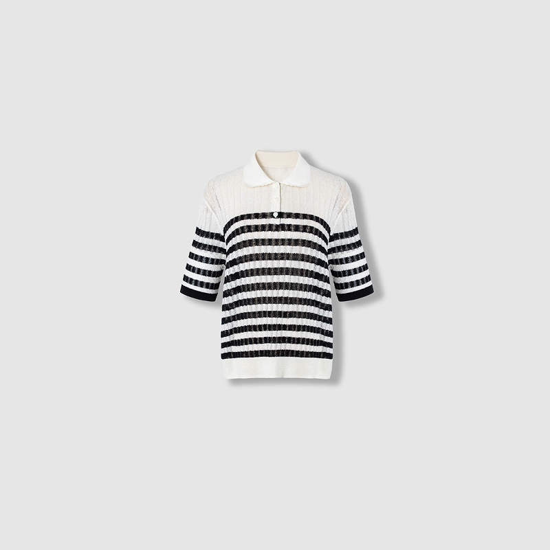 Plus Size Women's Clothing for Fat Women 2026 Summer Silk Linen Striped Cable Knit Polo Collar T-Shirt, Same Style as Gui!! Plus Size Women's Clothing for Fat Women 2026 Summer Silk Linen Striped Cable Knit Polo Collar T-Shirt, Same Style as Gui!!