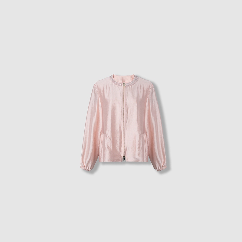 Plus Size Women's Clothing for April 9Th, Fat mm 2026 Spring Dew Satin Glossy Hand-Beaded Elegant Jacket in Three Colors