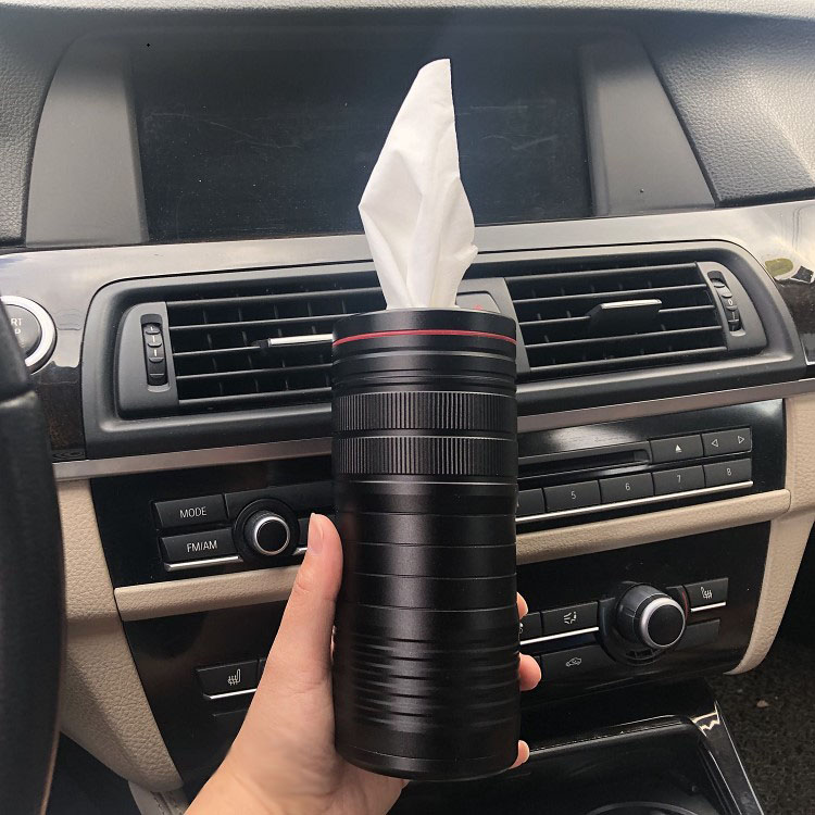 Tennis Red aluminum alloy Creative lens Car Paper Towel Cylinder Pumping Paper Silo Box Trash ashtray Automotive Supplies-Taobao