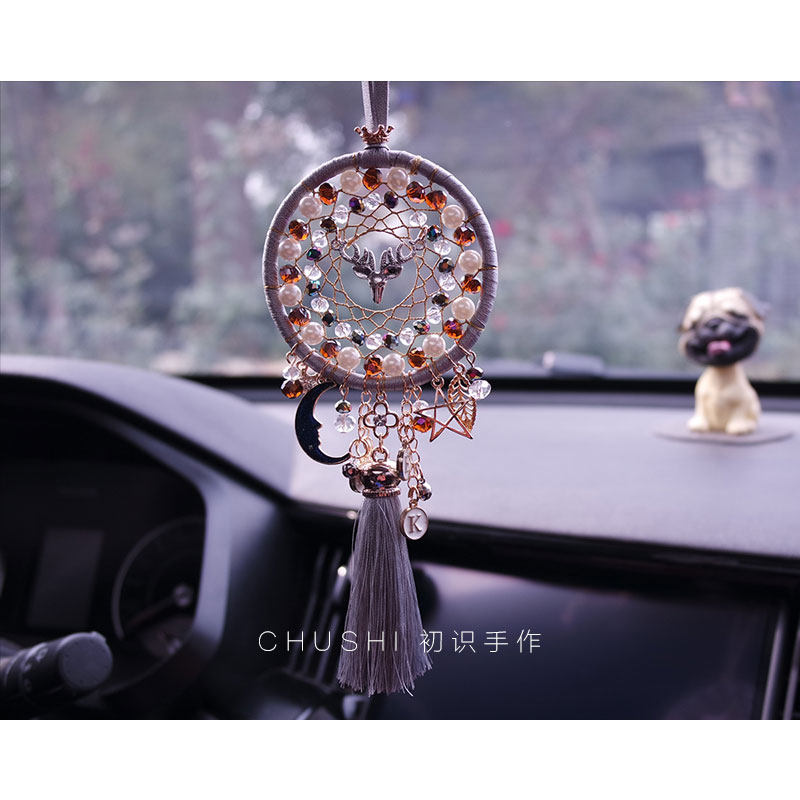 First acquaintance with handmade ins dream catching net car pendant all the way safe handmade material diy crystal fringe car hanging charm
