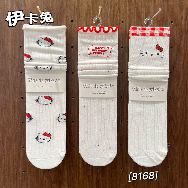 Ika Rabbit 25 Autumn and Winter New Hellokitty Cute Heelless Girls Popular Cartoon Calf Socks ins