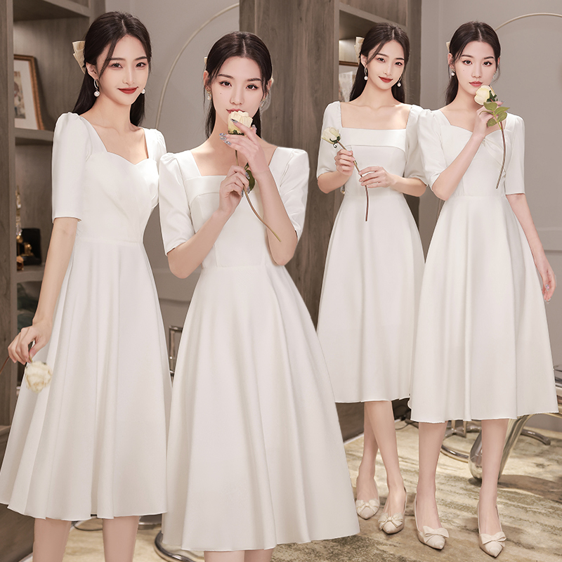 White Bridesmaid Dress Satin 2026 New Style Sister Group Dress Women Can Wear Casually Petite High-End Engagement Dress White Bridesmaid Dress Satin 2026 New Style Sister Group Dress Women Can Wear Casually Petite High-End Engagement Dress