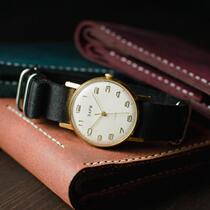 Original Ukraine ancient classic old 70 s black leather Soviet mechanical watch