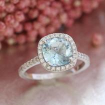 American Diamond㊣ handmade gorgeous natural sparkling aquamarine diamond platinum ring