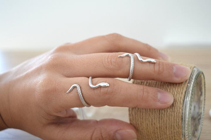 British Snak Hands For Bohemian Retro Personality Silver Snake Animal Adjustable Silver Plated Ring