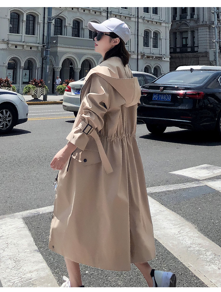 Khaki BF áo gió nữ phần dài 2018 mùa xuân và mùa thu mới trùm đầu thời trang chic sinh viên hoang dã áo triều áo khoác áo khoác ngoài nữ đẹp