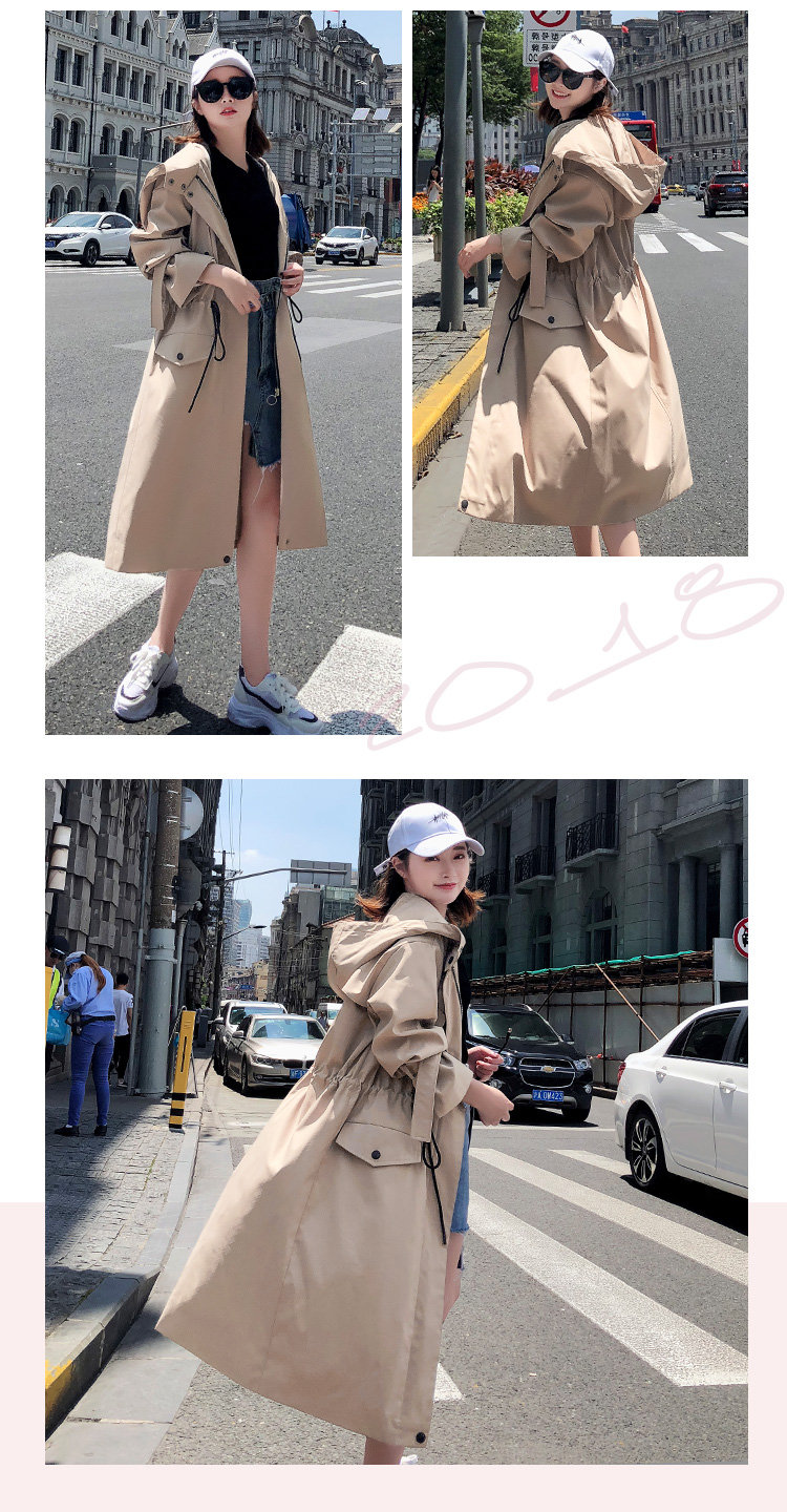 Khaki BF áo gió nữ phần dài 2018 mùa xuân và mùa thu mới trùm đầu thời trang chic sinh viên hoang dã áo triều áo khoác áo khoác ngoài nữ đẹp