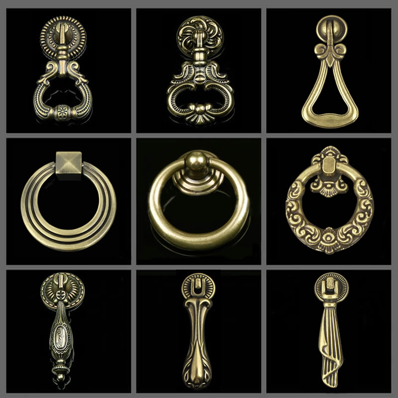 Retro Wardrobe Pendant Pull Handle Eu Style Furniture Round Pull Ring Chinese Ancient Bronze Single Hole Drawer Rings Handle Antique