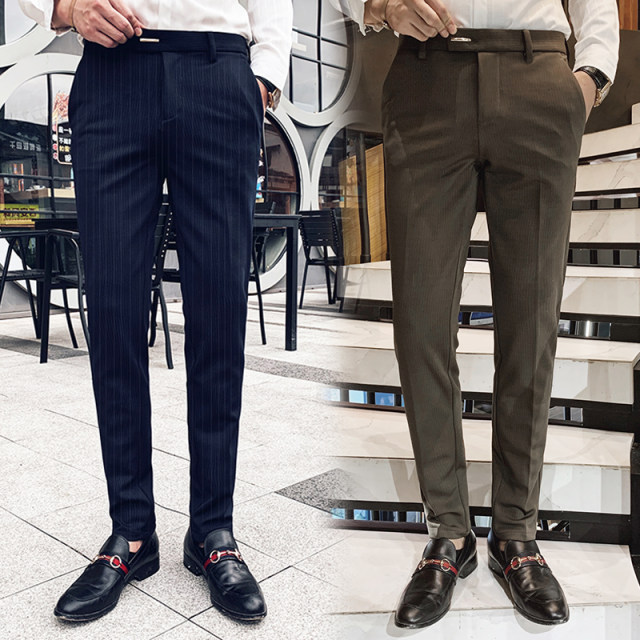 2024 Spring Men's Casual Pants Slim Foot Striped Suit Pants Straight Leg Business Formal Suit Pants Men's Trousers